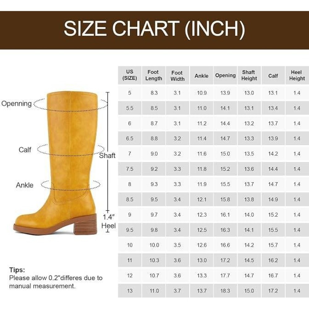 8=Womens Square Toe Knee High Block Heel Gogo Boots Yellow Platform Size 8 - Picture 5 of 5